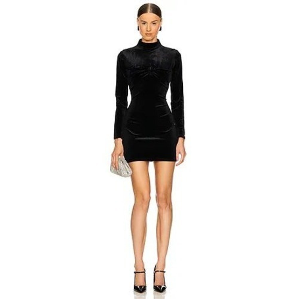 SER.O.YA Margie Velvet Mini Dress Black Mock Neck Long Sleeve Bodycon